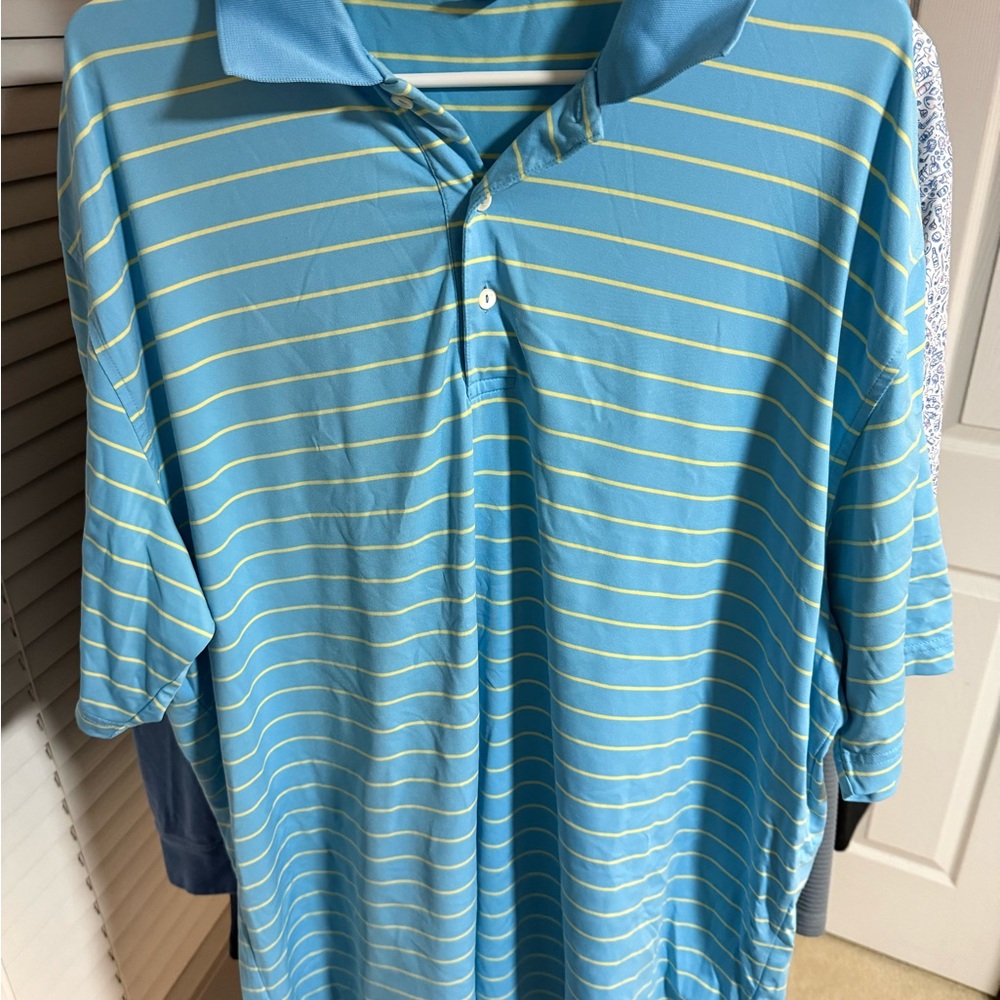 Peter Millar Men's Light Blue Striped Polo Shirt